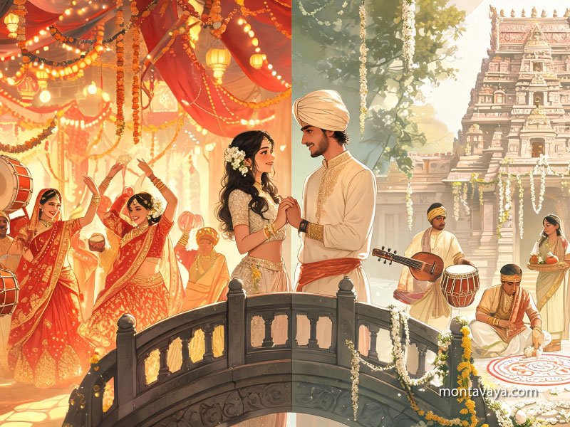 A boy and a girl on the verge of an Indian wedding, separated by different traditions and customs.