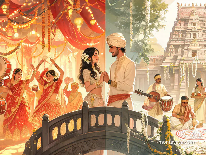 A boy and a girl on the verge of an Indian wedding, separated by different traditions and customs.